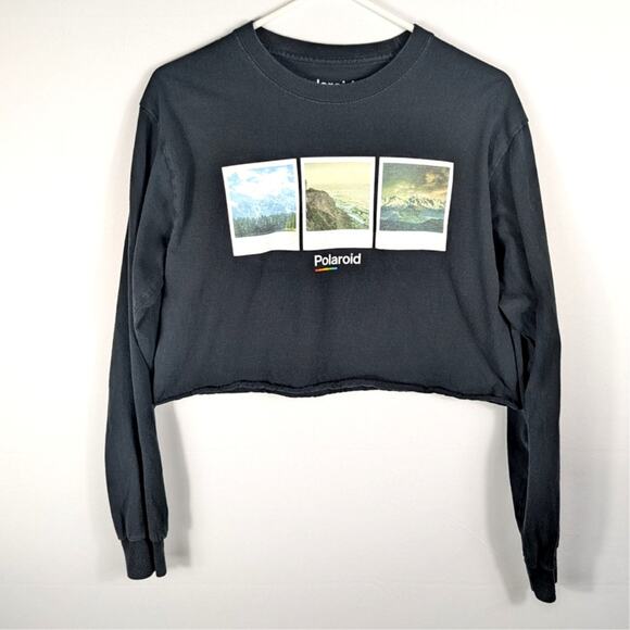 Polaroid Women’s S/M Black Cropped Long Sleeve Graphic T-Shirt Scenic Photo Tee - Picture 1 of 5